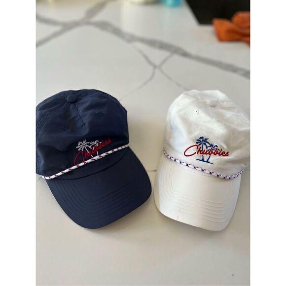 2 Chubbies Adjustable Nylon Rope Hat Blue and White Unisex Baseball Trucker - Picture 1 of 8